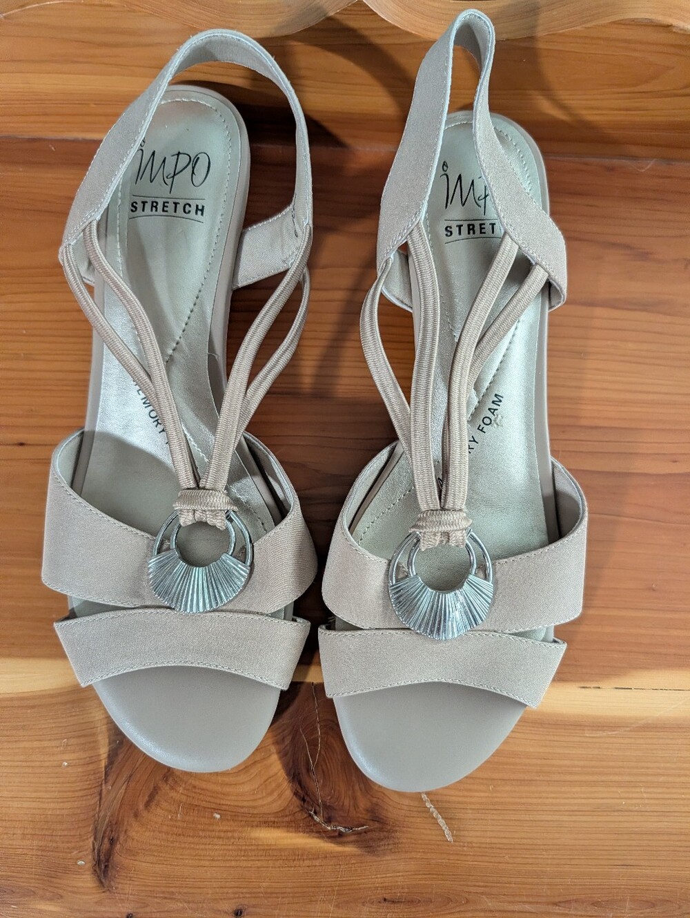Impo Beige Slingback Heels with Silver Ring Accent